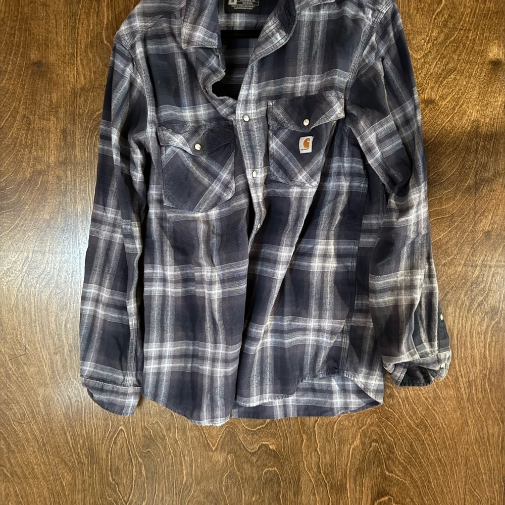 Carhartt Men's Dark Gray Plaid Button Down Shirt